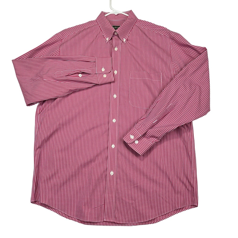 Orvis Mens Large Red White Gingham Button Down Shirt EZCool Wrinkle Free 2LFR